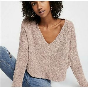 FREE PEOPLE Popcorn Pullover Sweater Fuzzy Top Crop Cropped Knit Blouse Mauve